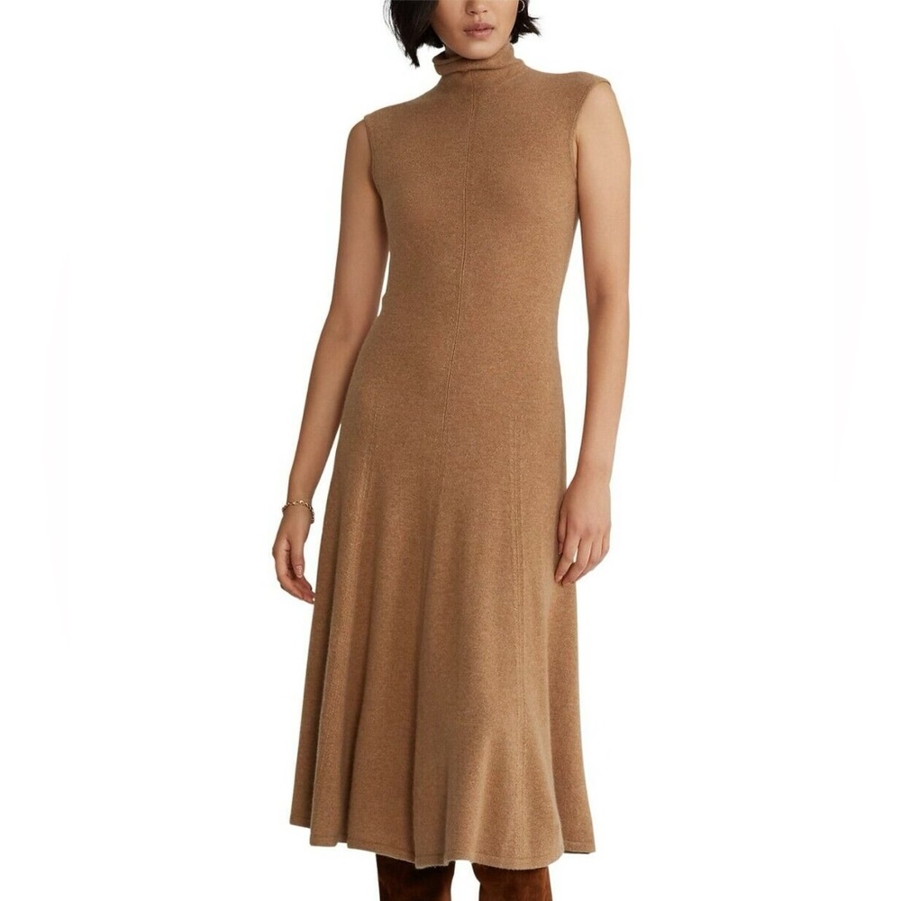 Ralph Lauren camel mock neck cashmere dress size Small